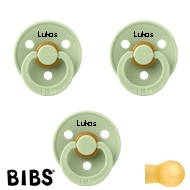 BIBS Colour Schnuller mit Namen, Gr. 2, 3 Pistachio, Rund Latex, (3er Pack)